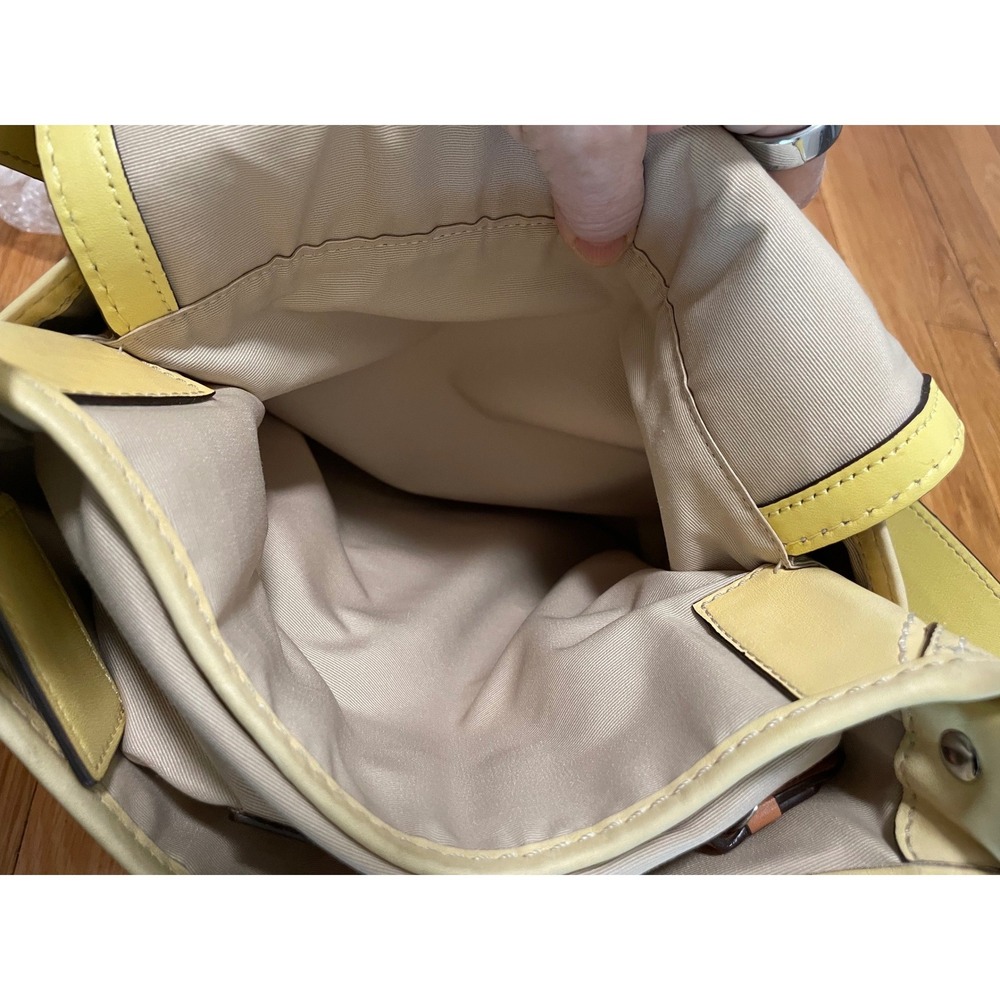 Coach Bleecker Leather Pale Yellow Buckle Flap Crossbody Shoulder Bag - Picture 12 of 12